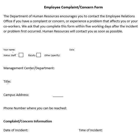 employee concern form template