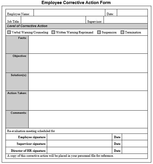 employee corrective action form