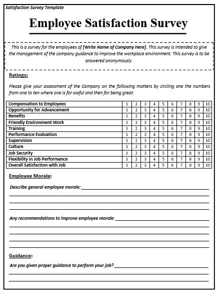 employee satisfaction survey template