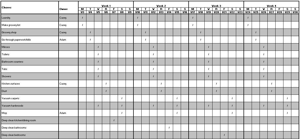 family house cleaning chore list template
