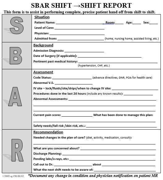 free SBAR template 5