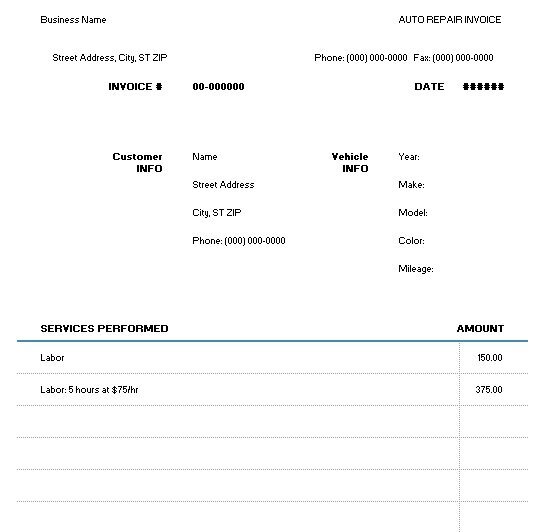 free auto repair invoice template 7