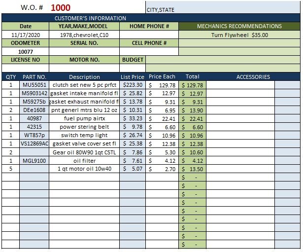 free auto repair invoice template 8