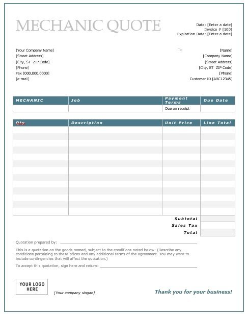 free auto repair invoice template