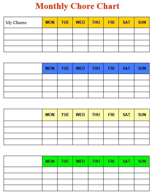 free chore chart template 1