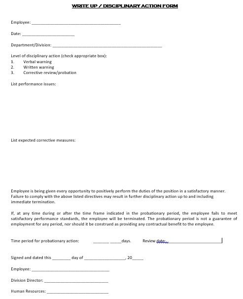 free employee write up form 1