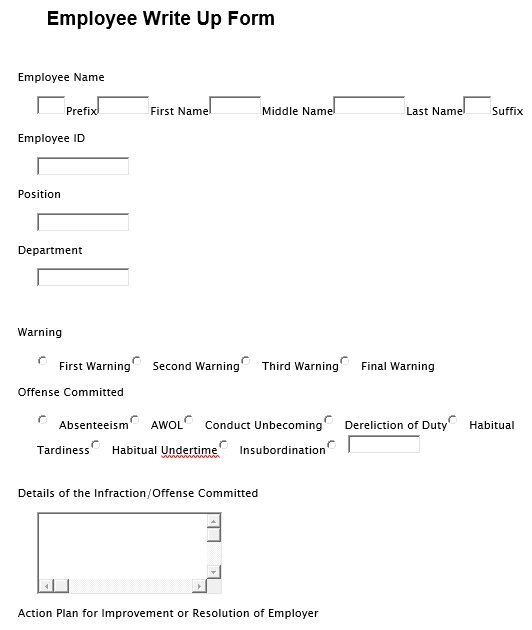 free employee write up form 4