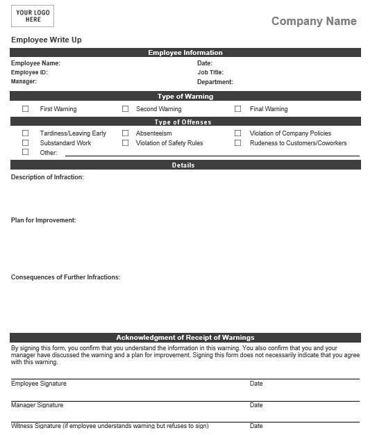 free employee write up form 6