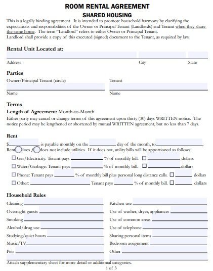 free room rental agreement template 7
