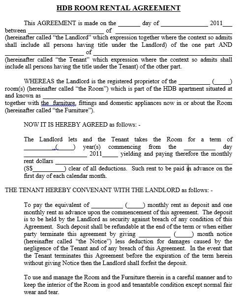 hdb room rental agreement form