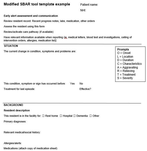 modified sbar tool template example