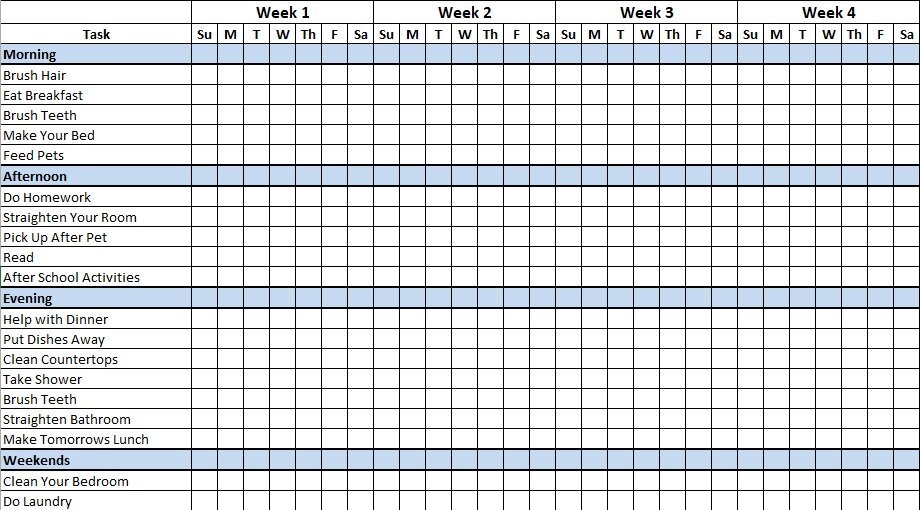 monthly chore chart for kids