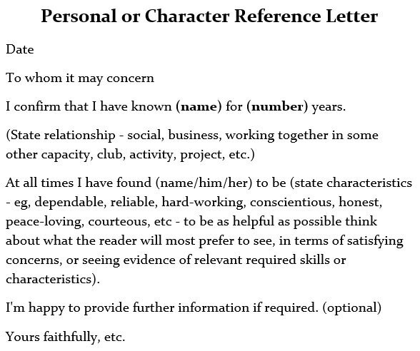 personal character reference letter