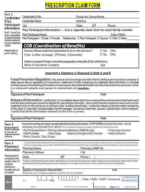 prescription claim form