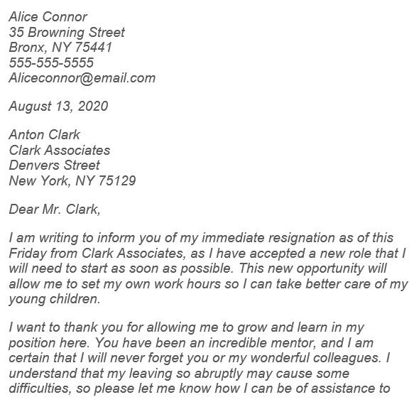 printable immediate resignation letter 7