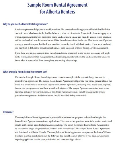 room rental agreement alberta template