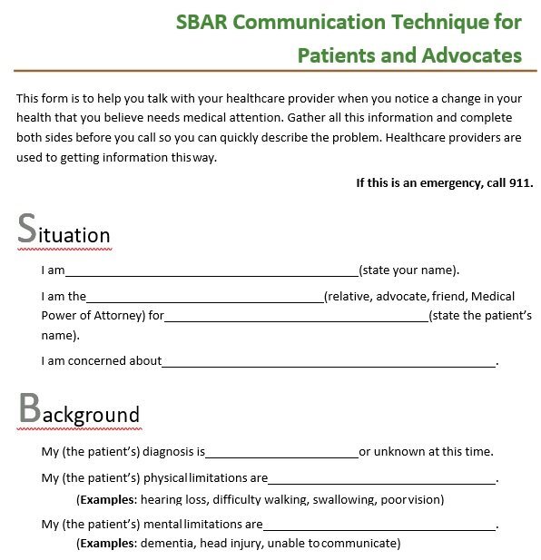 sbar communication technique for patients and advocates