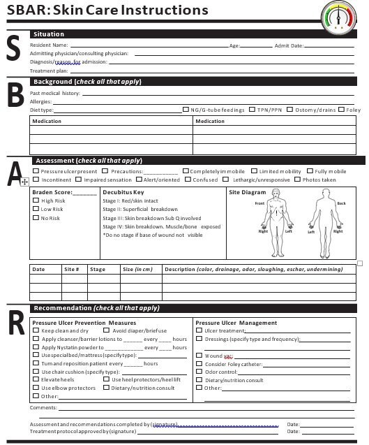 sbar skin care instructions template