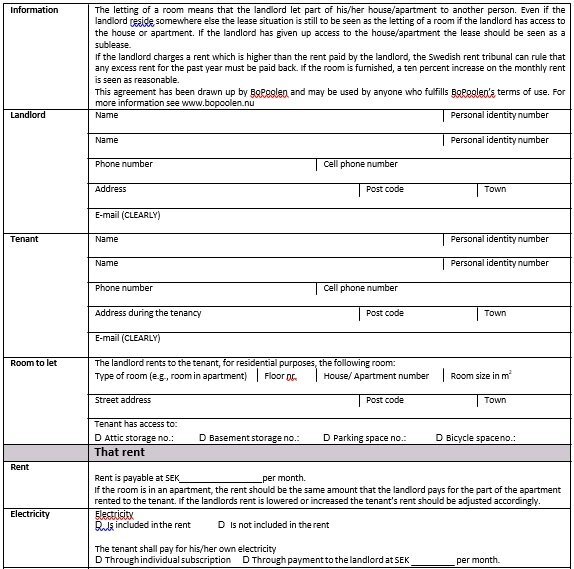 tenancy agreement for a furnished and unfurnished room