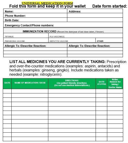 universal medication form