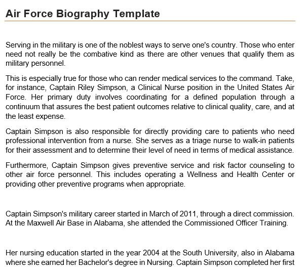 air force biography template