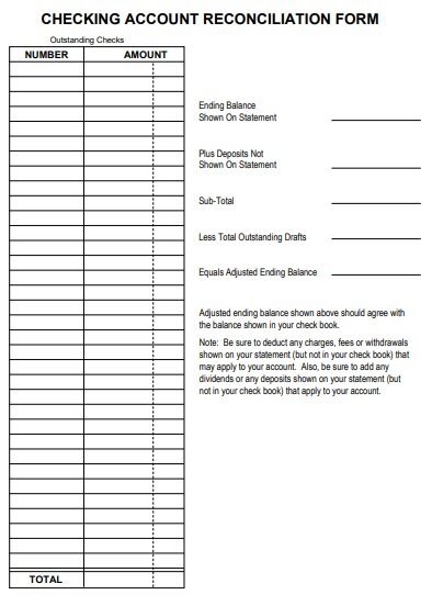 bank account reconciliation form