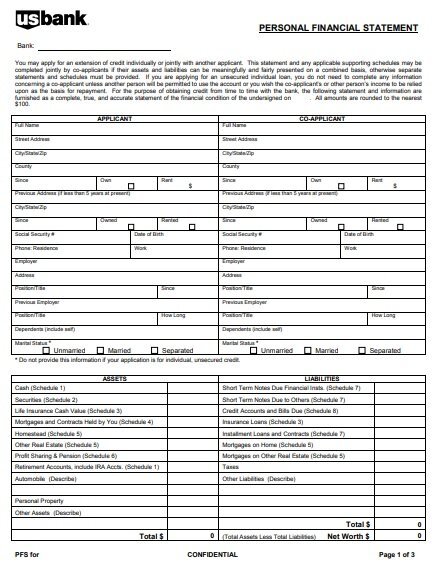 bank financial statement form
