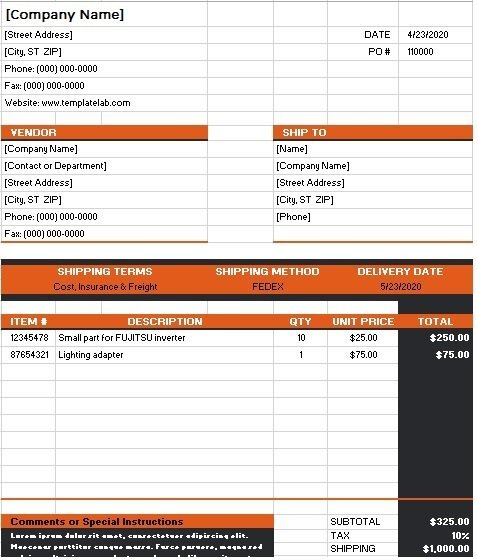 best purchase order template 4