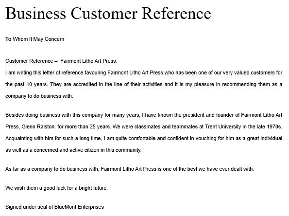 business customer reference letter