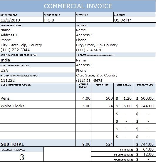 commercial invoice template excel