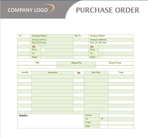 company purchase order template word
