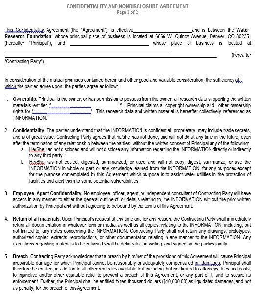 confidentiality and nondisclosure agreement template