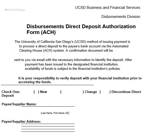 disbursement direct deposit authorization form