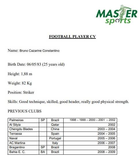 football player cv template