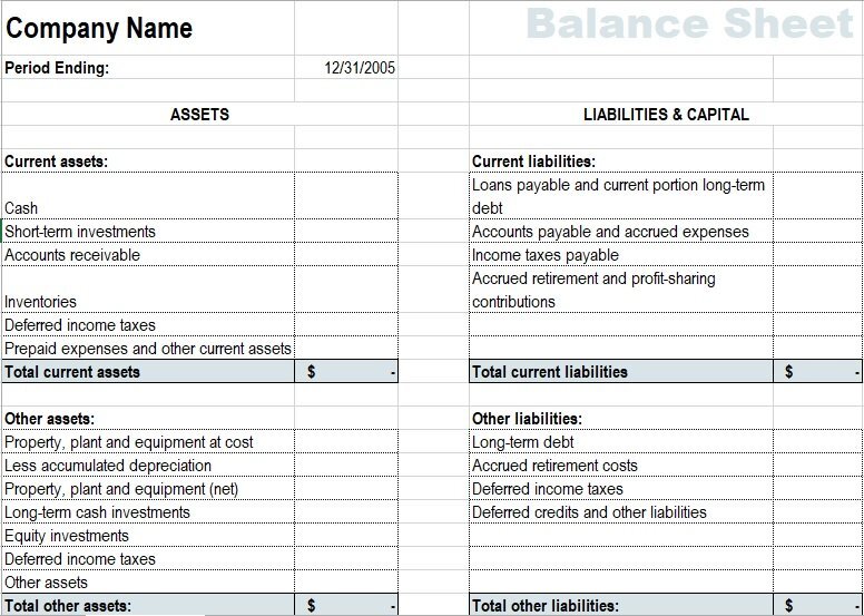 free balance sheet template 4
