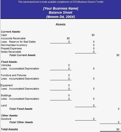 free balance sheet template 8