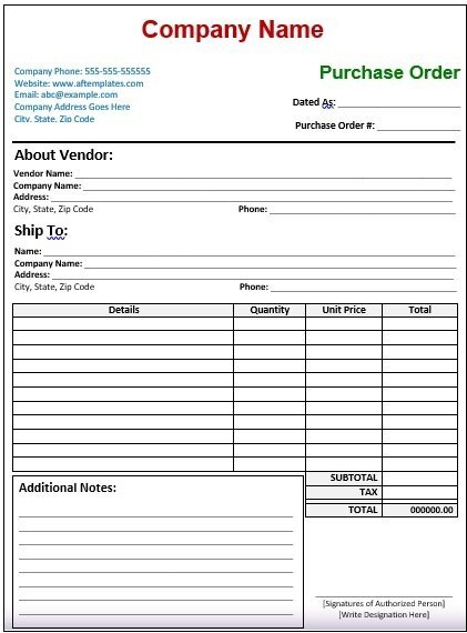 free purchase order template