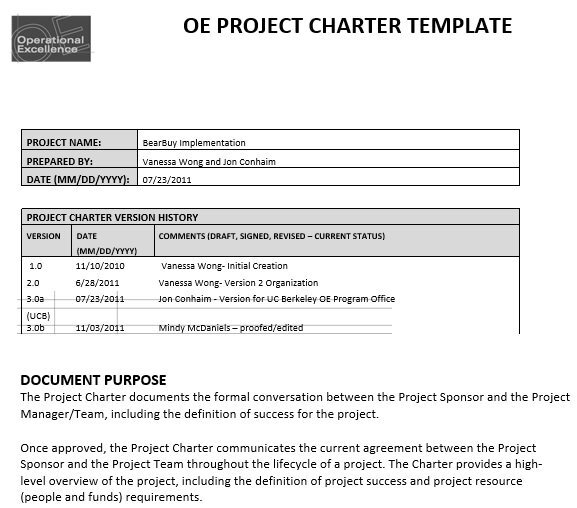 oe project charter template
