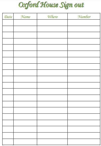 oxford house sign out sheet