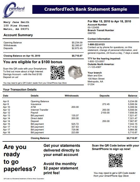 personal bank statement template