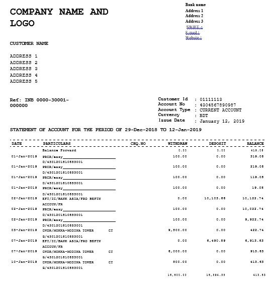 printable bank statement template 2