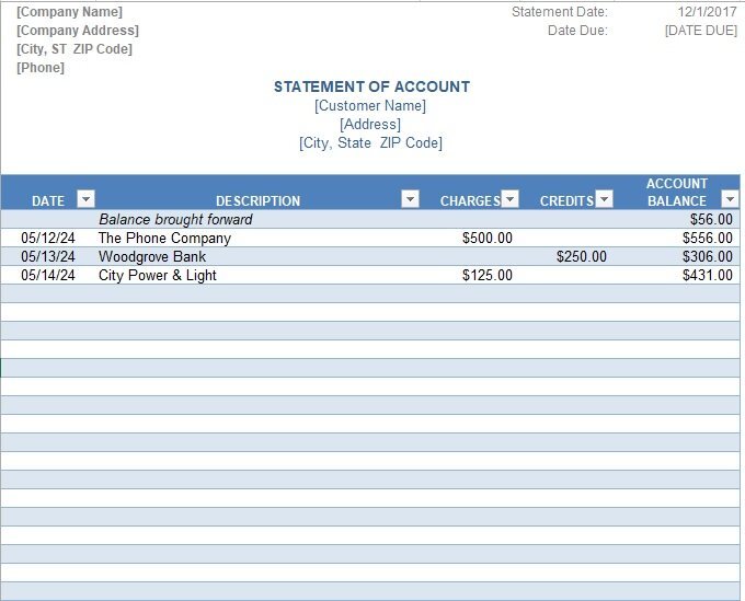 printable bank statement template