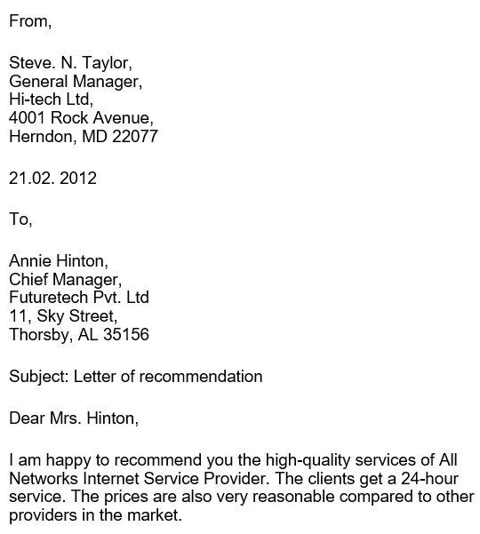 printable business reference letter