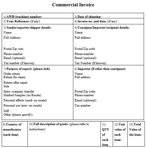 printable commercial invoice template 19