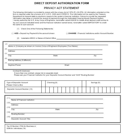 printable direct deposit authorization form 1