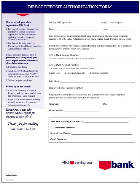 printable direct deposit authorization form 12