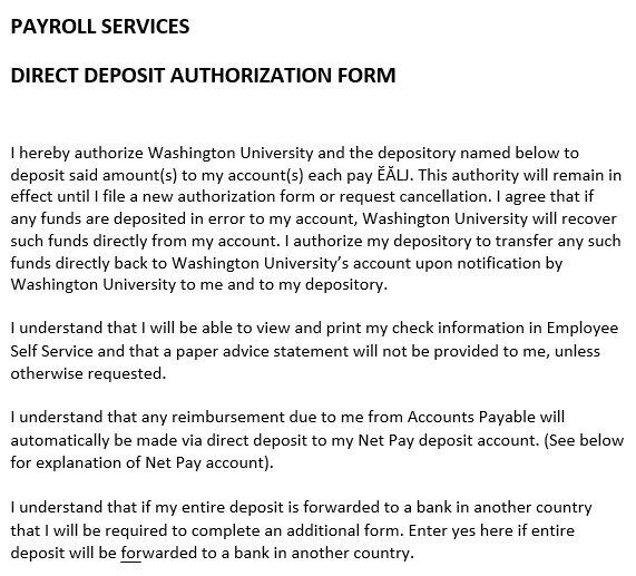 printable direct deposit authorization form 14
