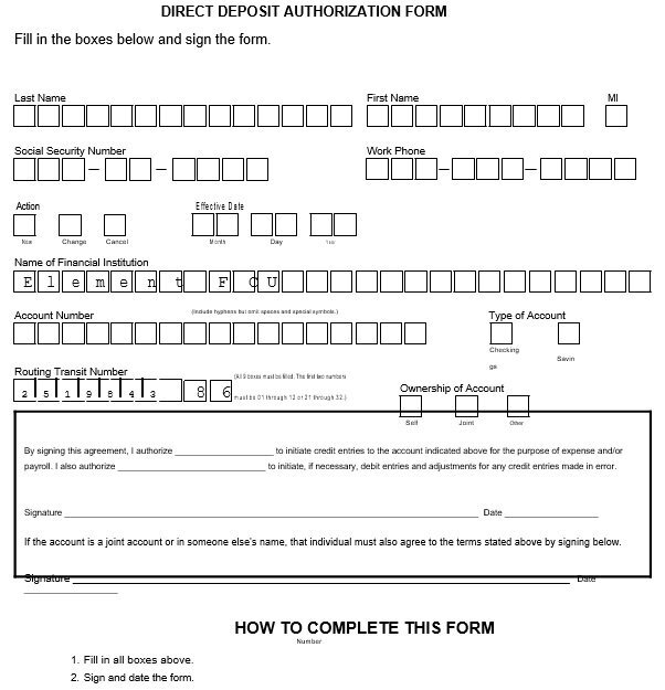 printable direct deposit authorization form 15