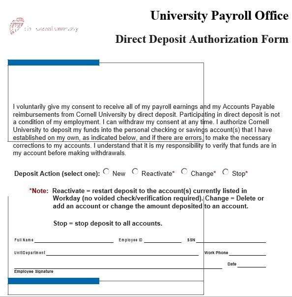 printable direct deposit authorization form 9