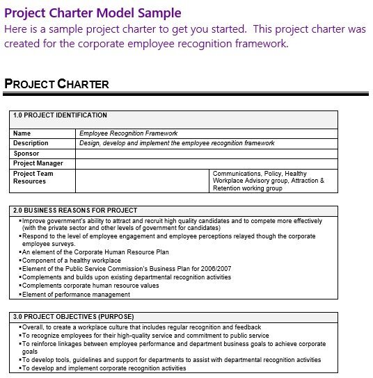 project charter model sample